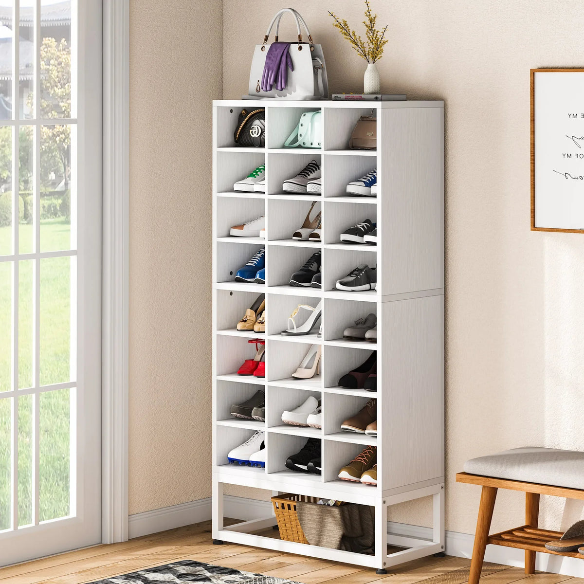 Tribesigns Wooden Shoe Cabinet Multi Tier Display Shelf Rack