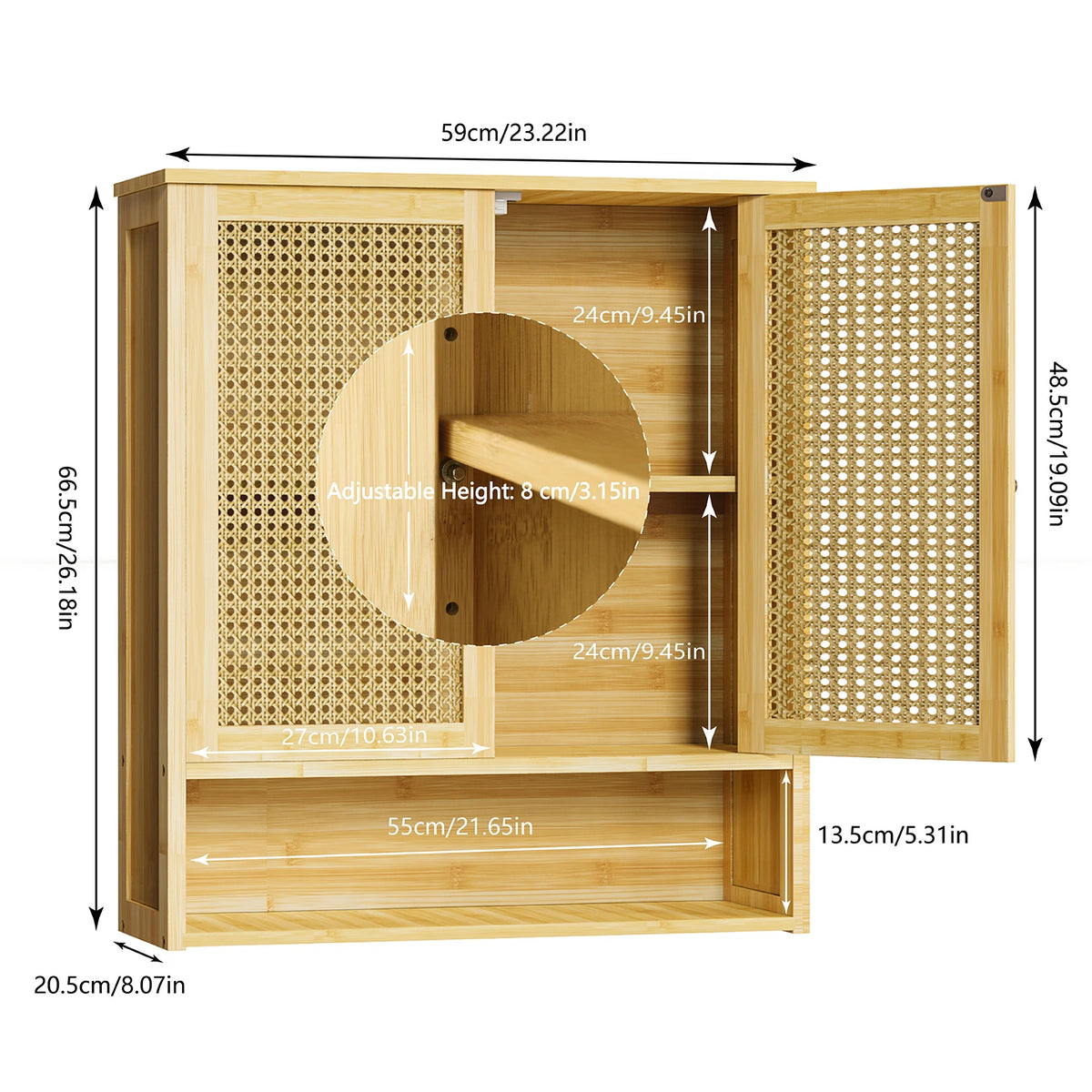Wisfor Bamboo Wall Mounted Medicine Cabinet With Rattan Doors