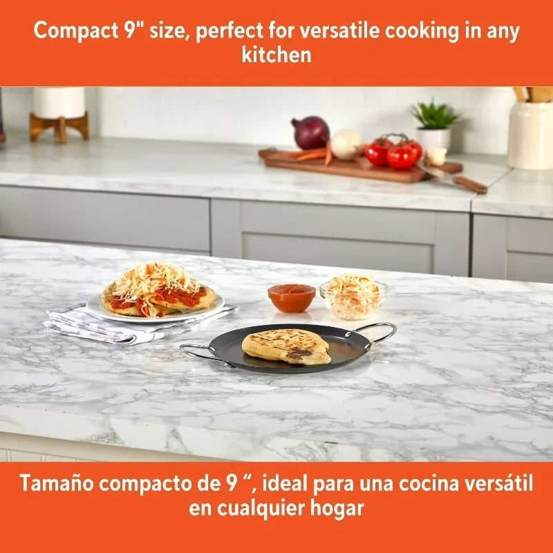 Carbon Steel Nonstick Round Comal With Comfortable Metal Side Handles