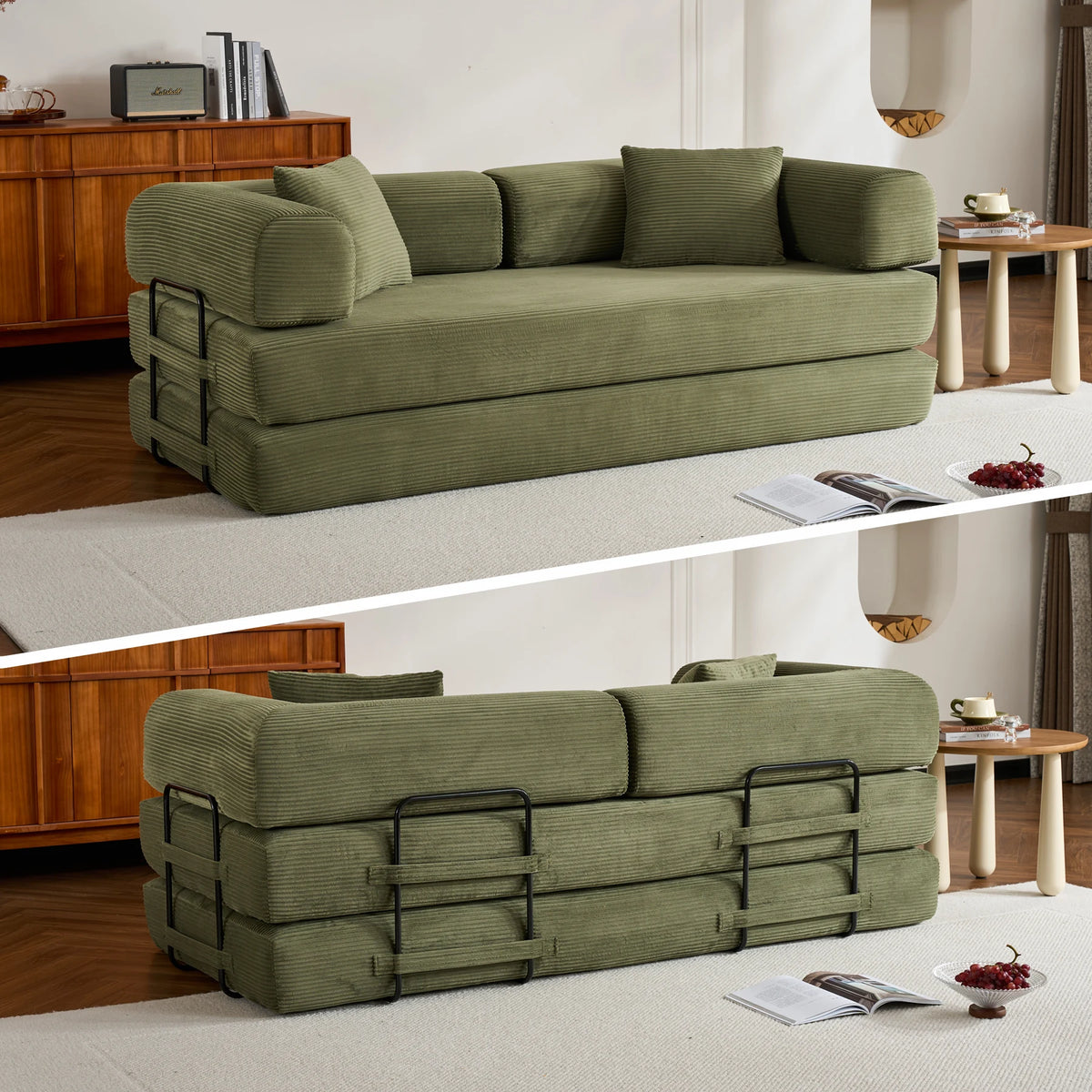 THOLASIS Folding Convertible Sofa Bed Velvet Futon Loveseat Living Room