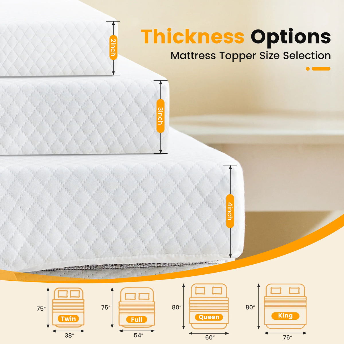 JHK Gel Memory Foam Mattress Topper Featuring Removable Breathable Cover