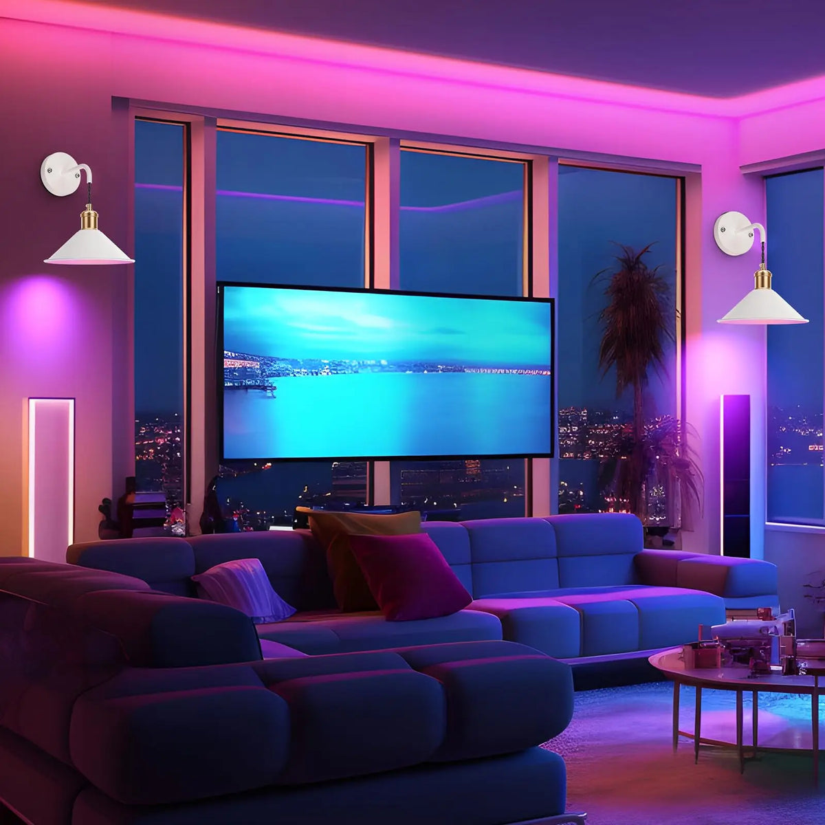 PRTILOUD Dimmable Battery Wall Sconces Remote RGB Warm Lighting