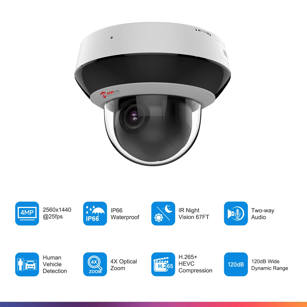 Anpviz 4MP PoE PTZ Dome Camera 4X Zoom Network Surveillance