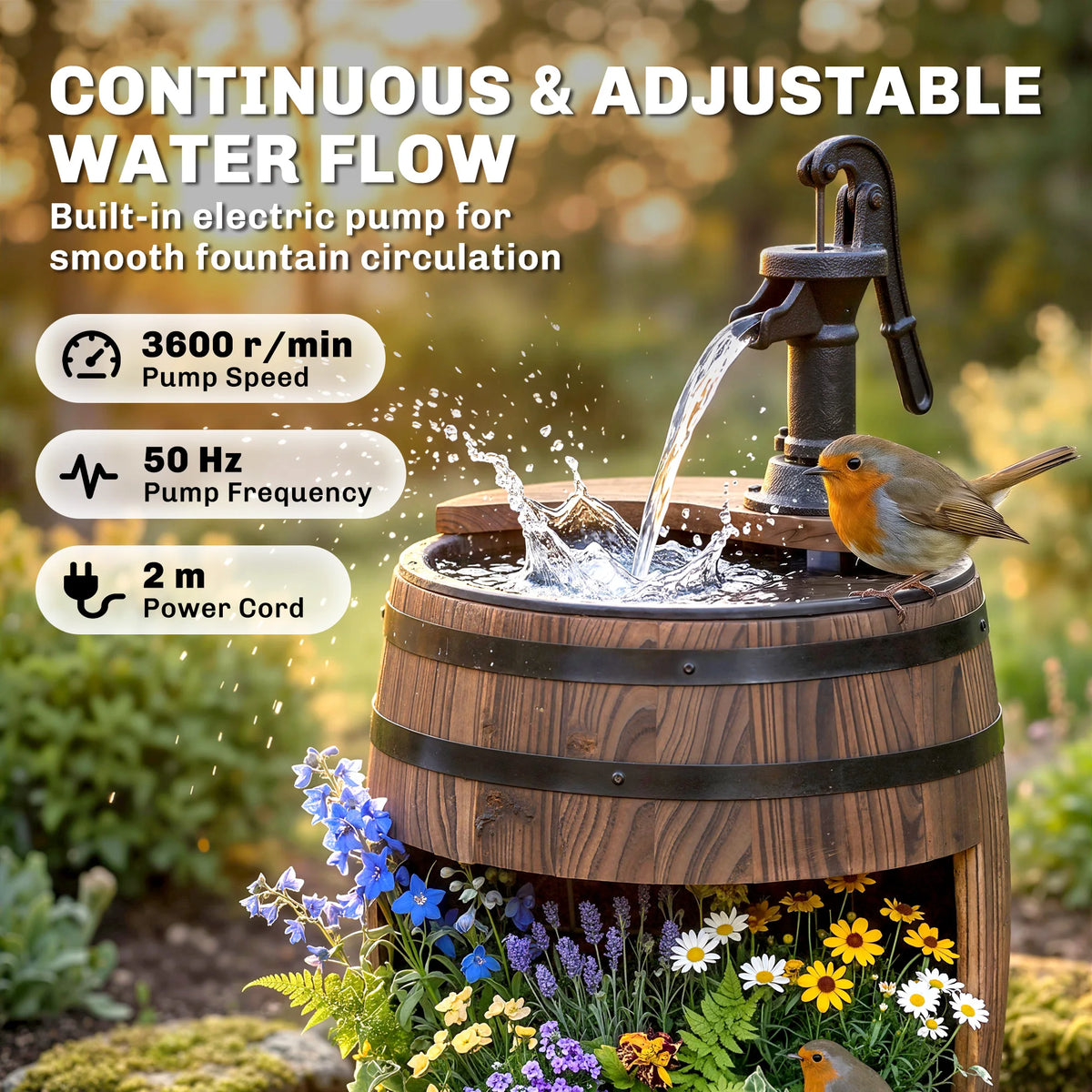Outsunny Wooden Water Pump Fountain for Garden Patio Decor
