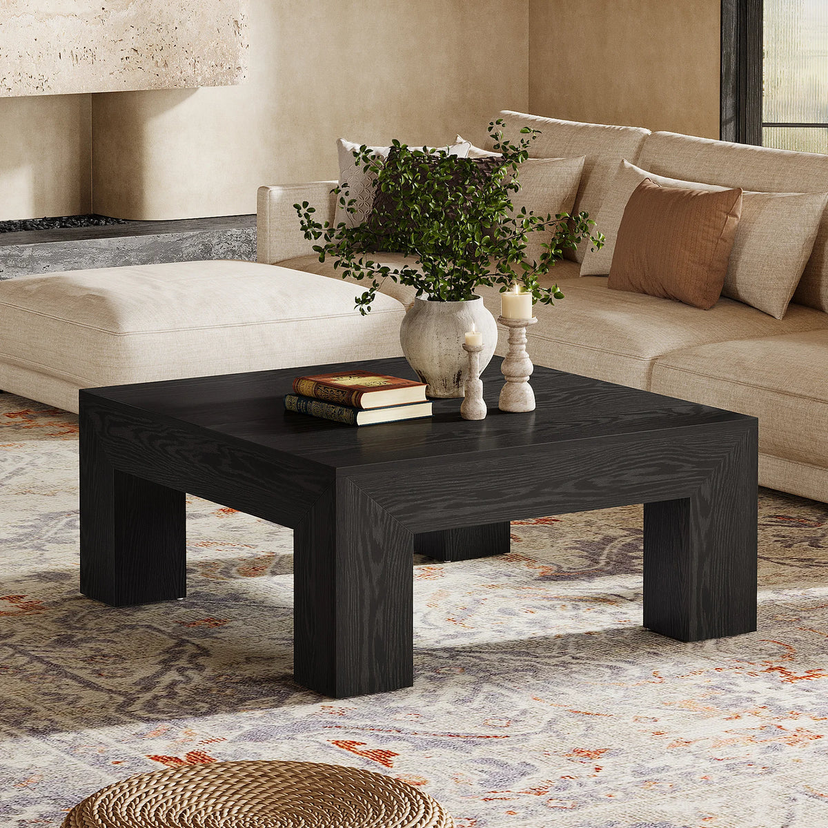 Tribesigns Farmhouse Square Coffee Table With Wooden Legs