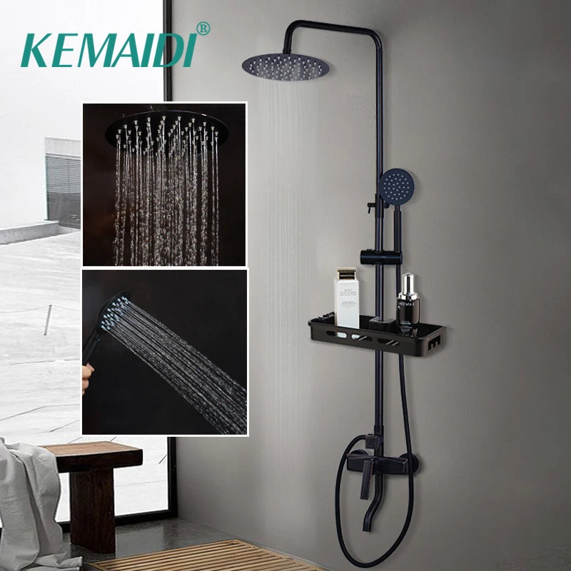 Sinlaku Wall Mount Shower Mixer With Rainfall Head And Shelf