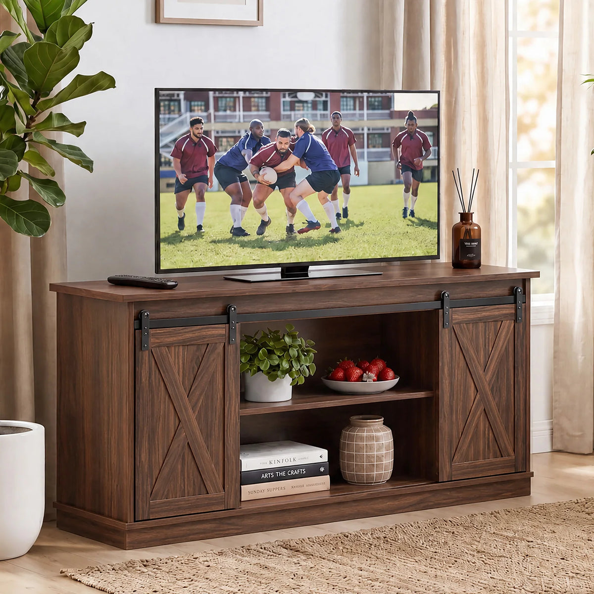 MCQ Contemporary Wood TV Stand Console With Ample Storage Space