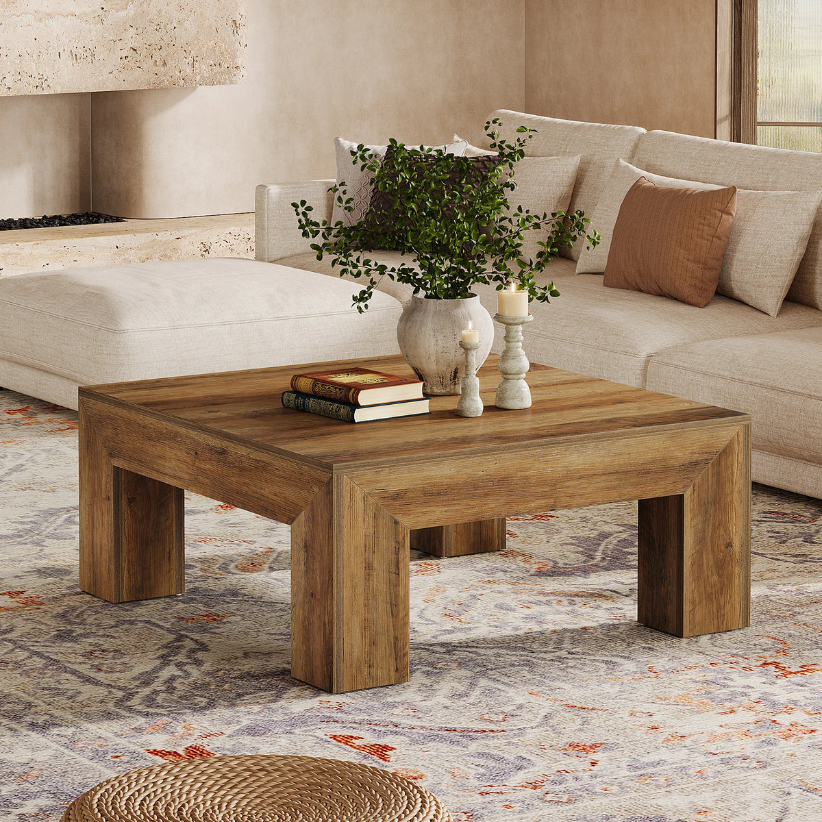 Tribesigns Farmhouse Square Coffee Table With Wooden Legs