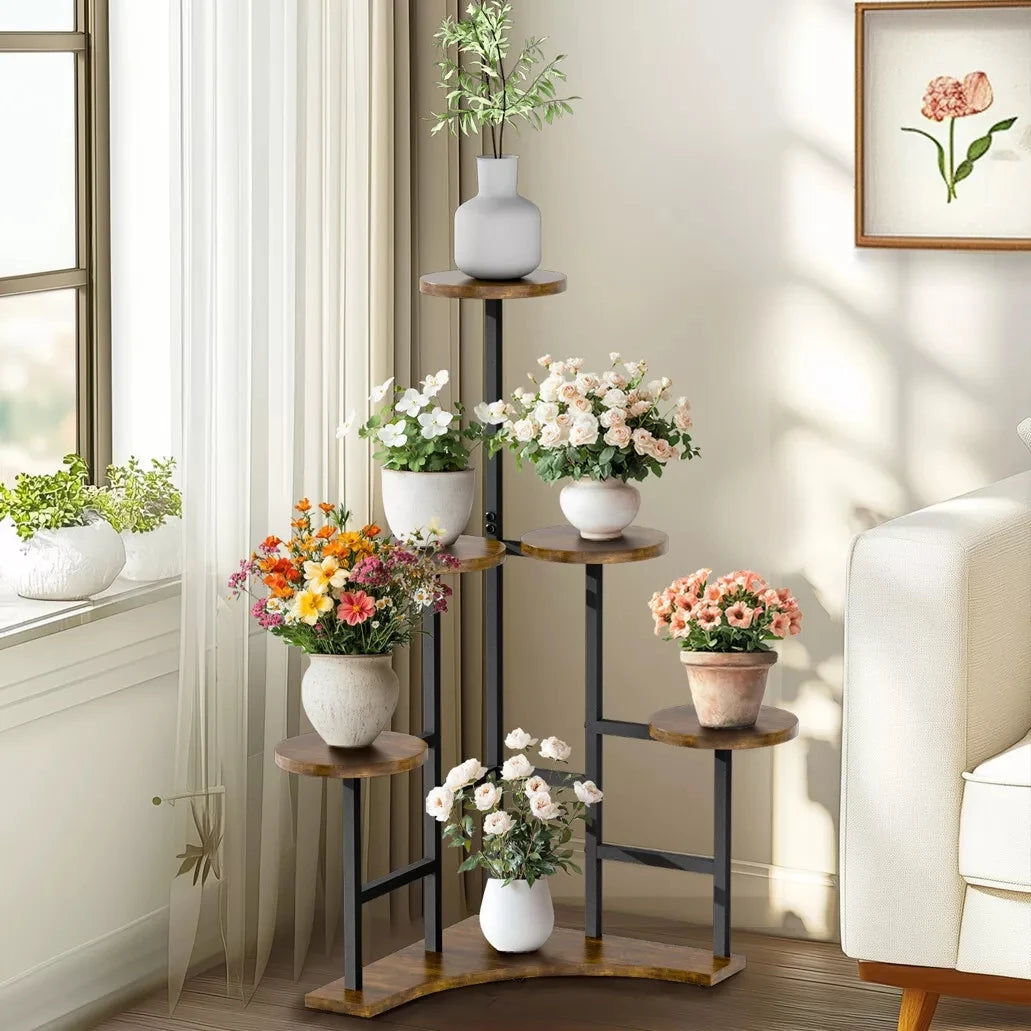 Wisfor Six Tiered Corner Plant Stand With Metal Shelves