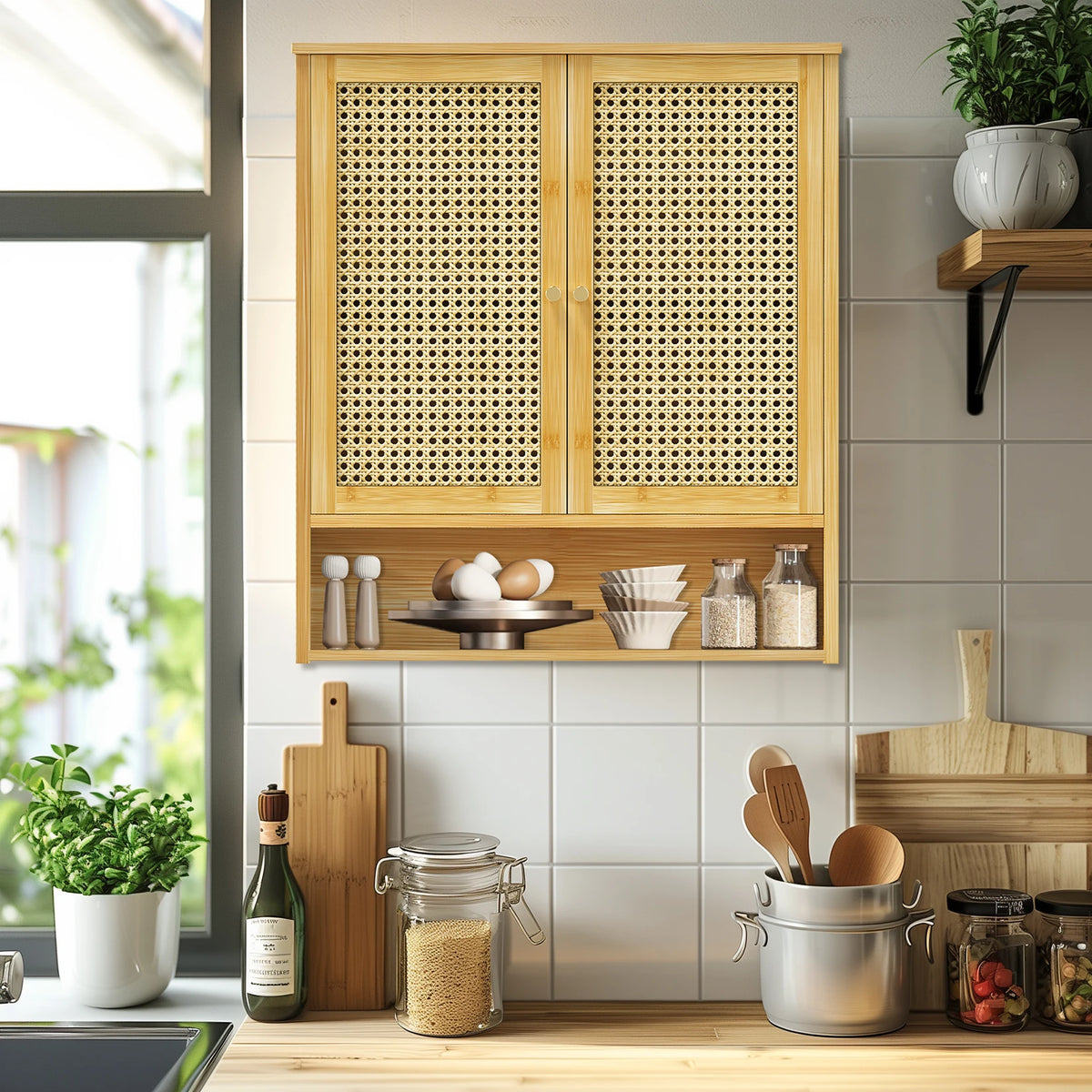 Wisfor Bamboo Wall Mounted Medicine Cabinet With Rattan Doors