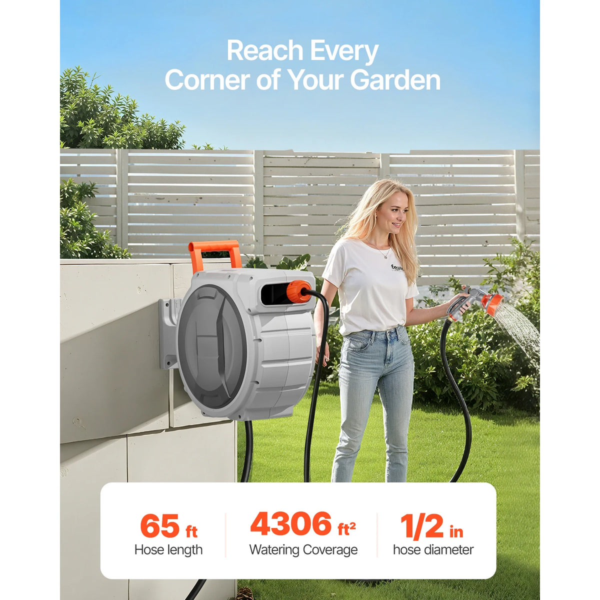 SucceBuy Wall Mounted Retractable Hose Reel With Nine Spray Settings