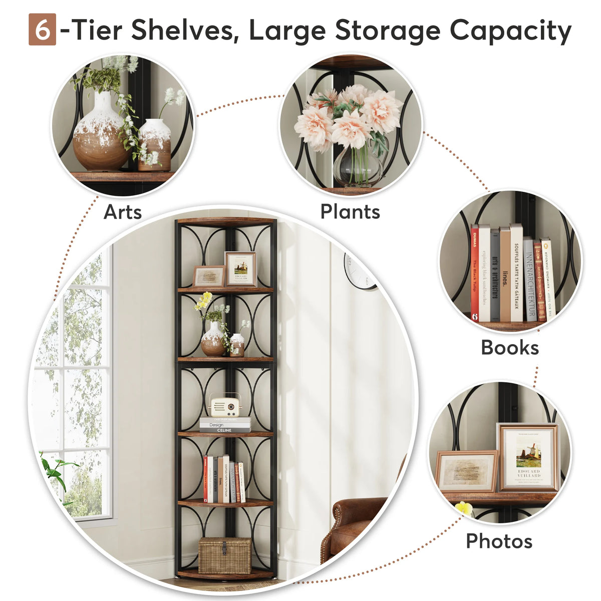 Tribesigns 6 Tier Corner Bookshelf Storage Rack Living Room