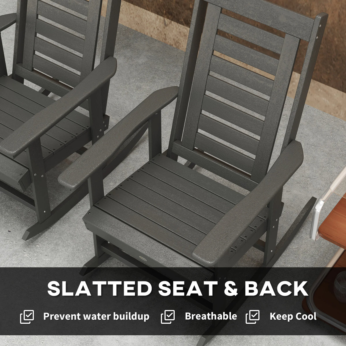 Outsunny Set Of Two Outdoor HDPE High Back Rocking Chairs