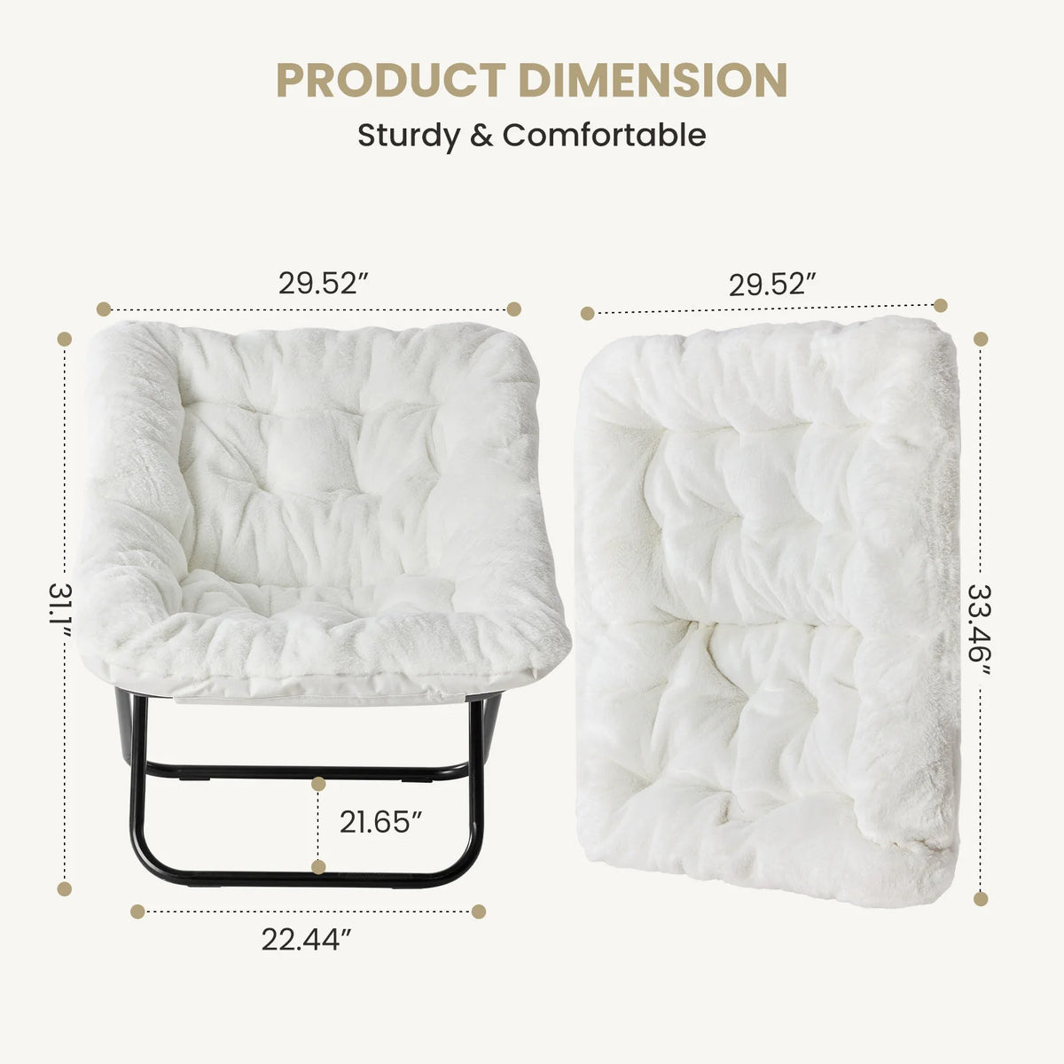 JHK Folding Faux Fur Saucer Chair For Cozy Lounge Seating