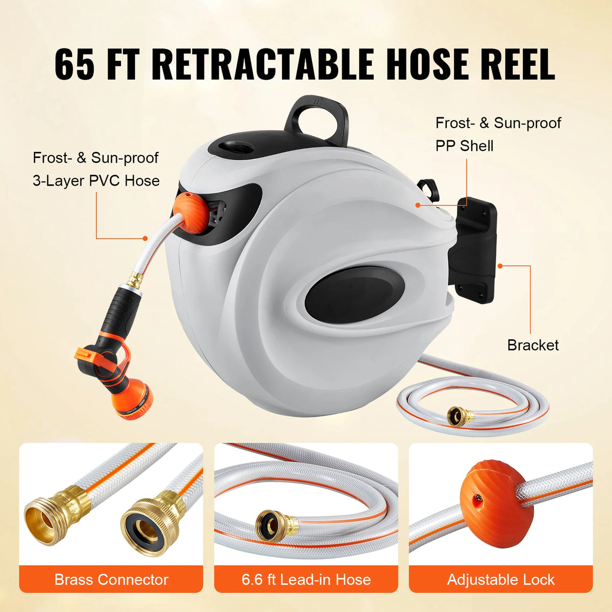 SucceBuy Automatic Rewind Garden Hose Reel With Spray Nozzle