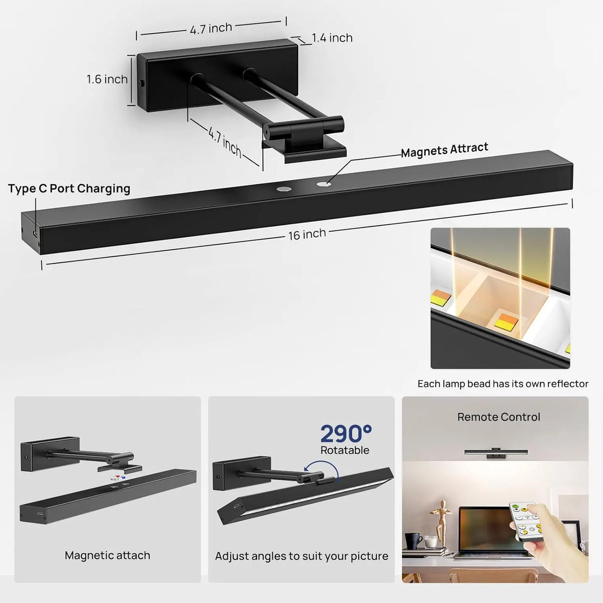 PRTILOUD 16in Wireless Art Light With Dimmable Battery Power