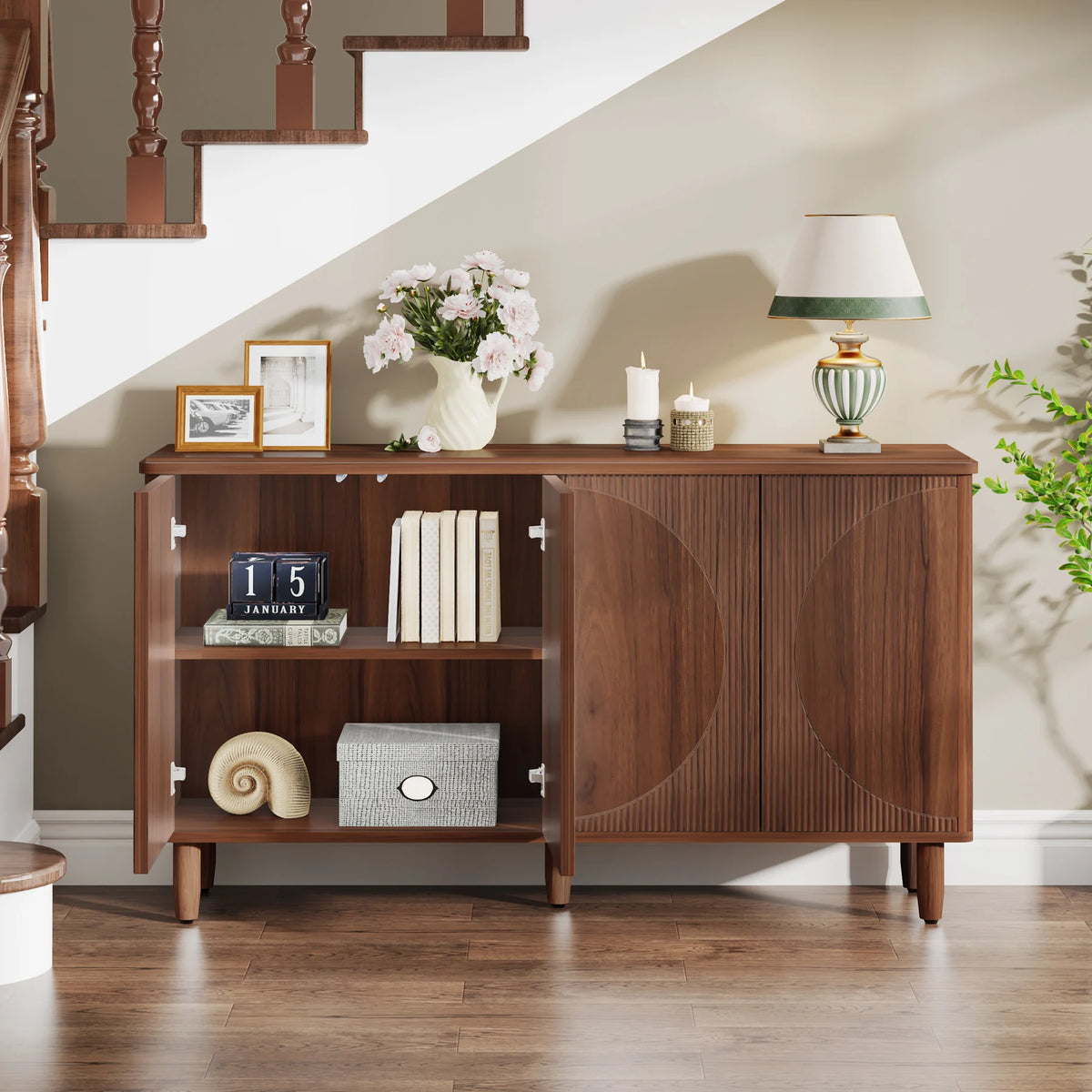 Tribesigns Modern Wood Buffet Cabinet With Storage And Double Doors