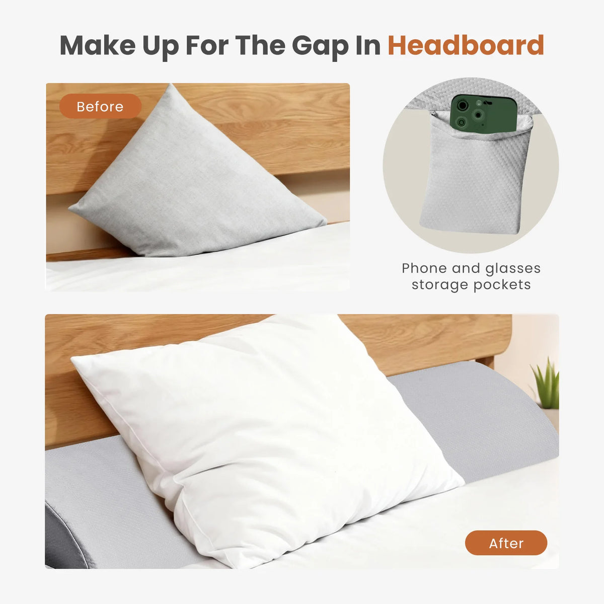 JHK Memory Foam Headboard Wedge Pillow With Ergonomic Cooling Cover