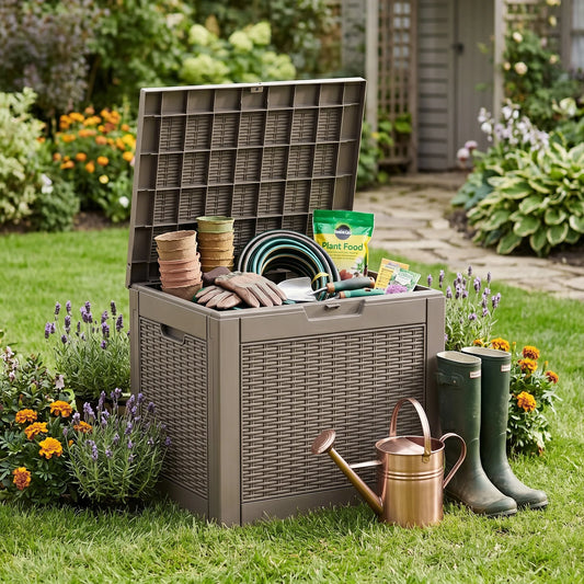 Weatherproof Lockable Rattan Textured Resin Outdoor Deck Box